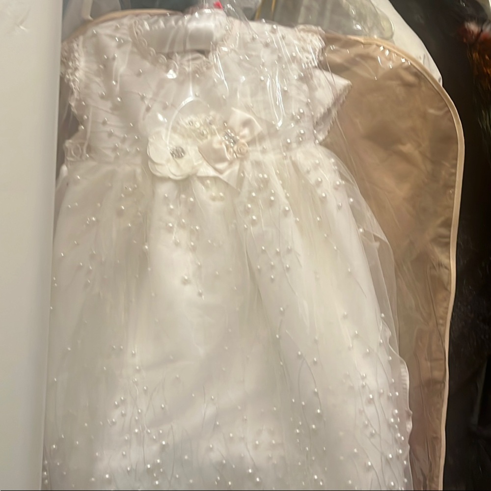 Elegant White Dress with Pearl Accents